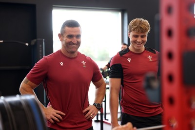 080724 - Wales Rugby Training in the week ahead of their second test against Australia in Melbourne - Huw Bennett, Head of Physical Performance and James Botham during training