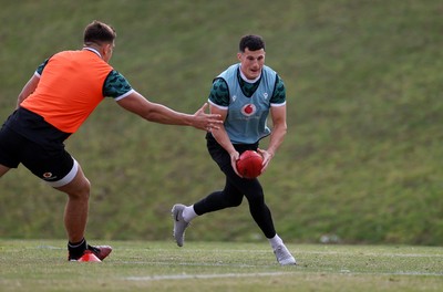 080724 - Wales Rugby enjoy a quick game of Aussie Rules Football in Training in the week ahead of their second test against Australia in Melbourne - Ellis Bevan during training