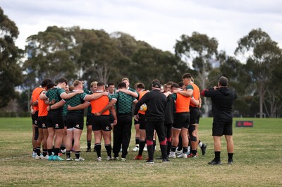 080724 - Wales Rugby Training in the week ahead of their second test against Australia in Melbourne - Wales team huddle