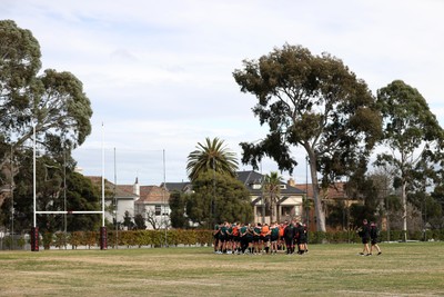 080724 - Wales Rugby Training in the week ahead of their second test against Australia in Melbourne - Wales team huddle