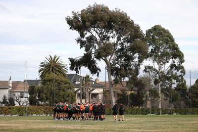 080724 - Wales Rugby Training in the week ahead of their second test against Australia in Melbourne - Wales team huddle