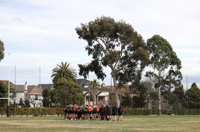 080724 - Wales Rugby Training in the week ahead of their second test against Australia in Melbourne - Wales team huddle