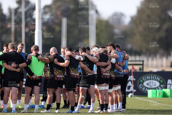 080726 - Wales Rugby train in Argentina for their second game of the Nations Championship - Wales team huddle