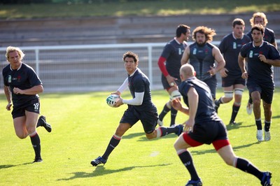 08.09.07 Wales World Cup training... James Hook sets up an attack. 