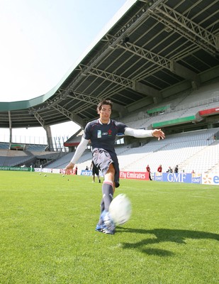 08.09.07 Wales World Cup training... James Hook gets in some kicking practice at the ground in Nantes. 