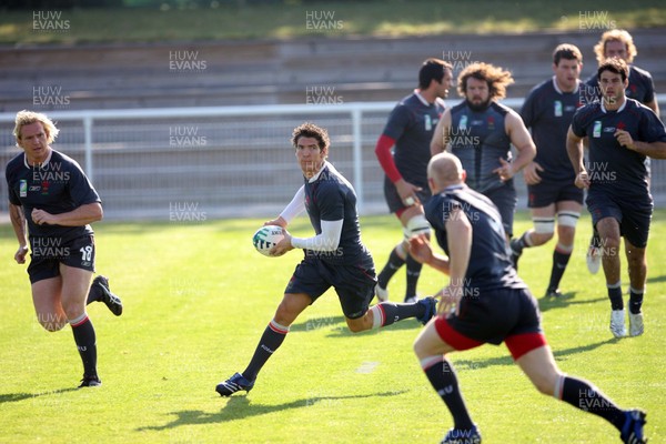 08.09.07 Wales World Cup training... James Hook sets up an attack. 