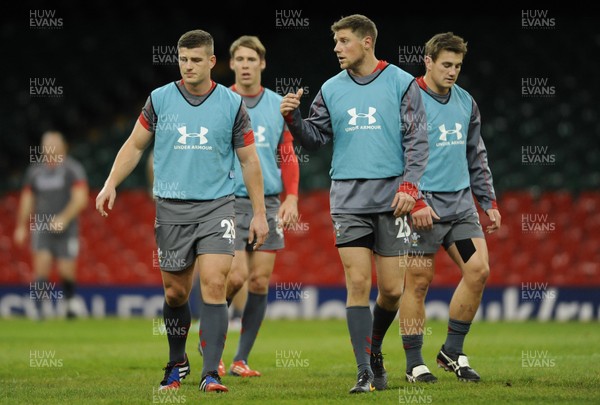 081113 - Wales Rugby Training -Scott Williams, Liam Williams, Rhys Priestland and Jonathan Davies during training