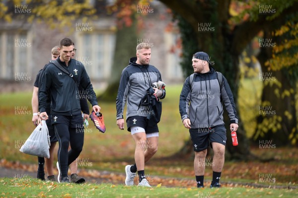 081118 - Wales Rugby Training - George North, Ross Moriarty and Dillon Lewis during training