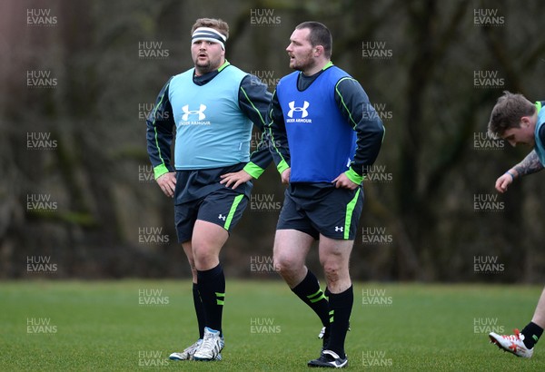 090315 - Wales Rugby Training -Tomas Francis and Ken Owens during training