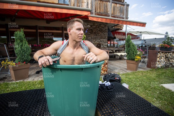 090723 - Wales Rugby World Cup Training camp in Fiesch, Switzerland - Liam Williams in the ice bath