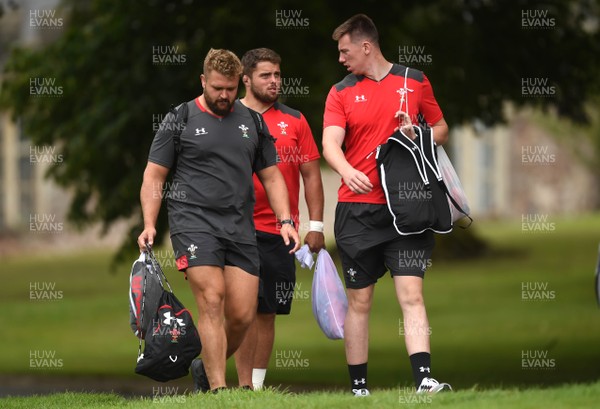 090819 - Wales Rugby Training - Tomas Francis, Nicky Smith and Adam Beard during training