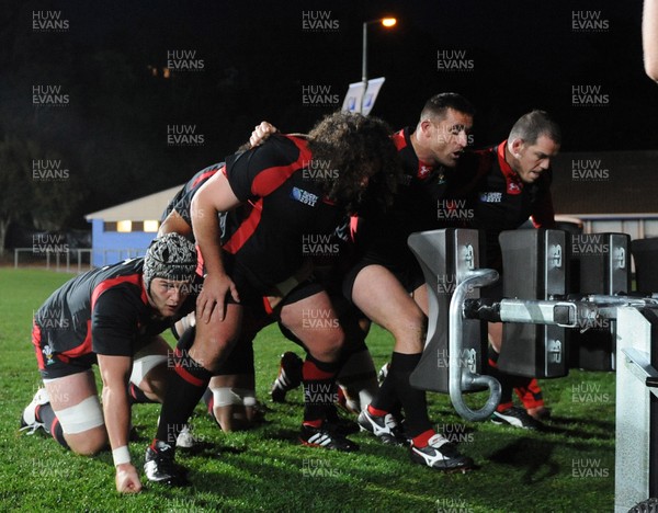 09.09.11 - Wales Rugby Training - (L-R) Dan Lydiate, Adam Jones, Huw Bennett and Paul James during training. 
