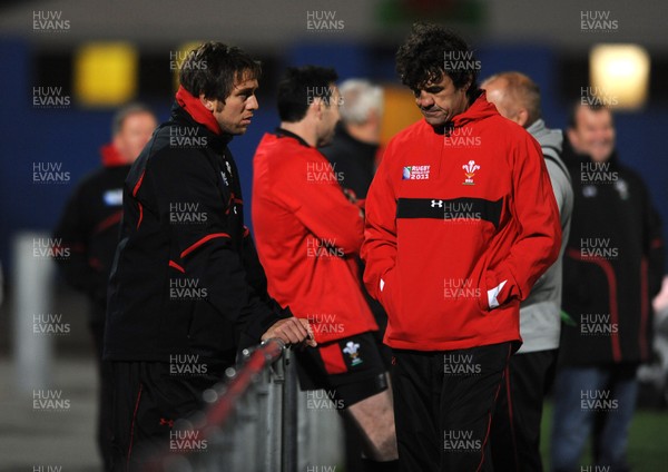09.09.11 - Wales Rugby Training - Ryan Jones talks to physio Mark Davies during training. 