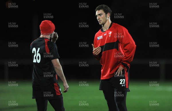 09.09.11 - Wales Rugby Training - George North talks to Shane Williams(L) during training. 