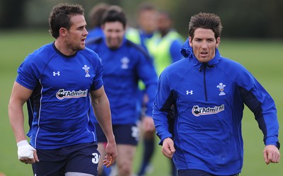 09.11.10 - Wales Rugby Training - Lee Byrne and James Hook during training. 