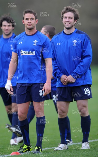 09.11.10 - Wales Rugby Training - Lee Byrne and Andrew Bishop during training. 