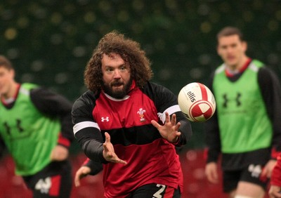 100212 Wales Squad Training - RBS 6 Nations Championship- Wales' Adam Jones takes a ball