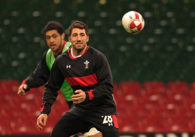 100212 Wales Squad Training - RBS 6 Nations Championship- Wales' Gavin Henson enjoys the warm up