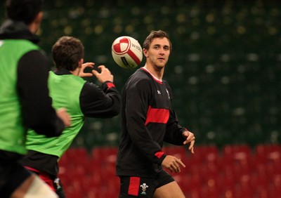 100212 Wales Squad Training - RBS 6 Nations Championship- Wales' Ashley Beck warms up