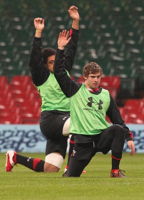 100212   Wales rugby TrainingLeigh Halfpenny and Toby Faletau during training at the Millennium Stadium