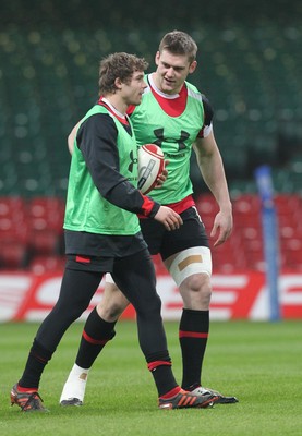 100212   Wales rugby TrainingLeigh Halfpenny and Dan Lydiate during training at the Millennium Stadium