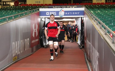 100212   Wales rugby TrainingDan Lydiate leads the team out for training