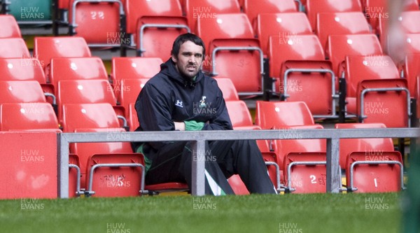 10.03.09 - Wales Rugby Training - Jonathan Thomas looks on as he sits out during training. 