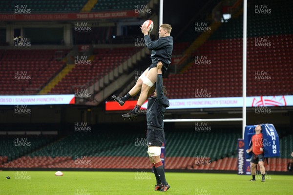 100318 - Wales Rugby Training - James Davies is lifted by Taulupe Faletau during training