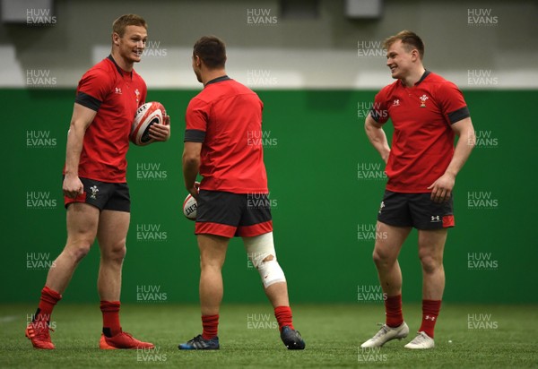 100320 - Wales Rugby Training - Johnny McNicholl, Jarrod Evans and Nick Tompkins during training