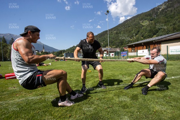 100723 - Wales Rugby World Cup Training camp in Fiesch, Switzerland - Louis Rees-Zammit and Cai Evans during training