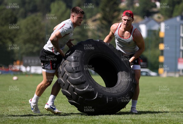 100723 - Wales Rugby World Cup Training camp in Fiesch, Switzerland - Joe Roberts and Tom Rogers during training