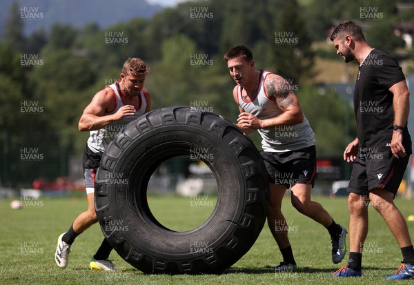 100723 - Wales Rugby World Cup Training camp in Fiesch, Switzerland - Leigh Halfpenny and Josh Adams during training