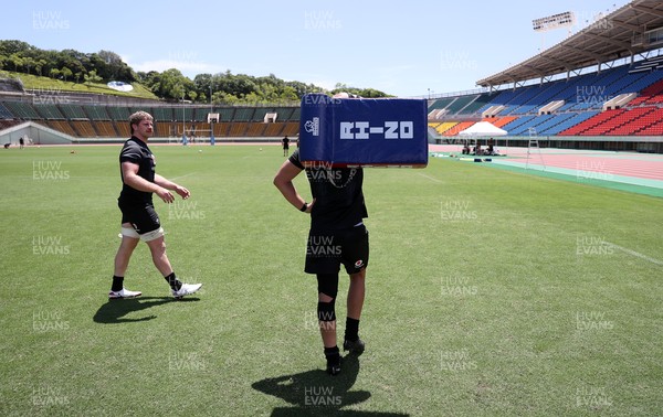 100725 - Wales Rugby Training in the final week of their tour to Japan - Aaron Wainwright and Alex Mann during training