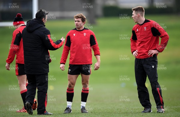 110221 - Wales Rugby Training - Stephen Jones, Leigh Halfpenny and Liam Williams during training
