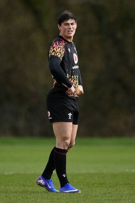 110326 - Wales Rugby Training - Louis Rees-Zammit during training ahead of the upcoming Six Nations match against Italy