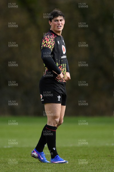 110326 - Wales Rugby Training - Louis Rees-Zammit during training ahead of the upcoming Six Nations match against Italy