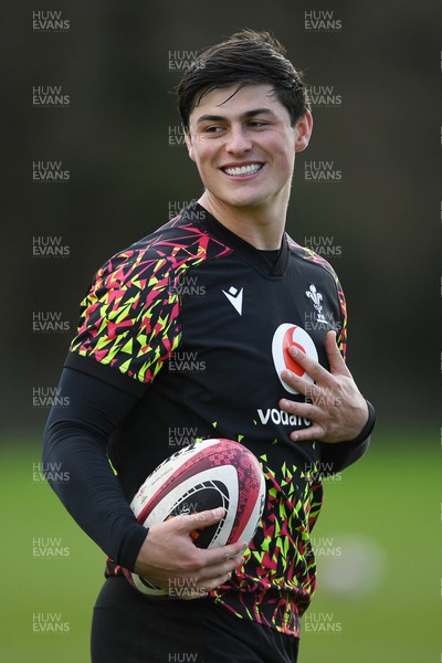 110326 - Wales Rugby Training - Louis Rees-Zammit during training ahead of the upcoming Six Nations match against Italy