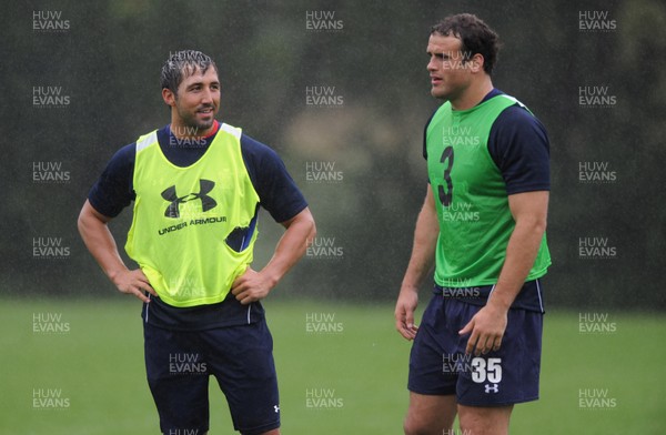 11.08.11 - Wales Rugby Training - Gavin Henson talks to Jamie Roberts during training. 