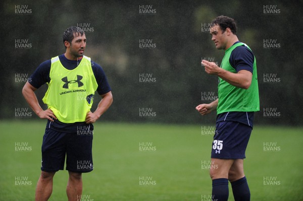 11.08.11 - Wales Rugby Training - Gavin Henson talks to Jamie Roberts during training. 