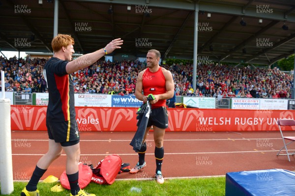 110815 - Wales Rugby Open Training Session -Rhys Patchell and Jamie Roberts during an open training session