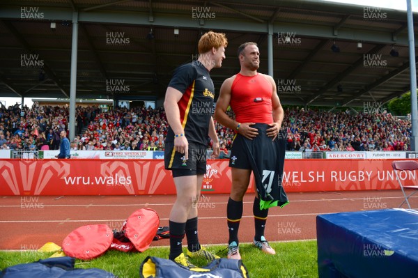 110815 - Wales Rugby Open Training Session -Rhys Patchell and Jamie Roberts during an open training session