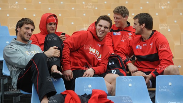 11.10.11 - Wales Rugby Training - (L-R) Luke Charteris, Jamie Roberts, George North, Rhys Priestland and Sam Warburton during training. 
