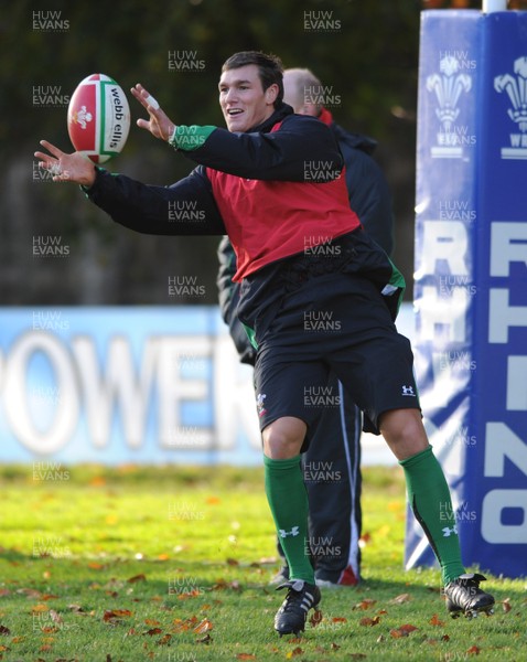11.11.08 - Wales Rugby Training - Tom James in action during training. 