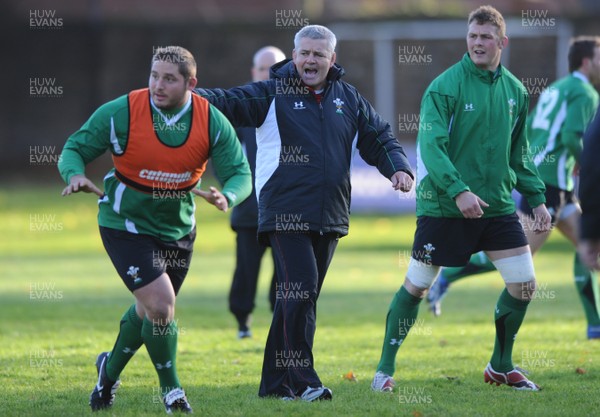 11.11.08 - Wales Rugby Training - Wales Coach, Warren Gatland looks on during training. 