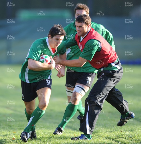 11.11.08 - Wales Rugby Training - James Hook is tackled by Jamie Roberts 