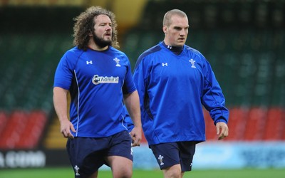 11.11.10 - Wales Rugby Training - Adam Jones and Gethin Jenkins during training. 