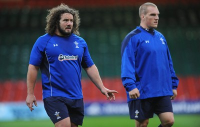 11.11.10 - Wales Rugby Training - Adam Jones and Gethin Jenkins during training. 