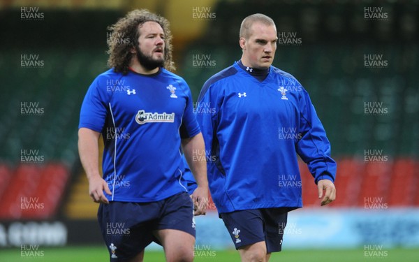 11.11.10 - Wales Rugby Training - Adam Jones and Gethin Jenkins during training. 