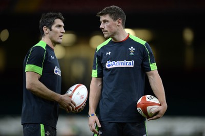 111114 - Wales Rugby Training -James Hook and Rhys Priestland during training