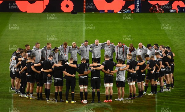 111122 - Wales Rugby Training - Wales players and Management hold a 2 minute silence for Remembrance Day